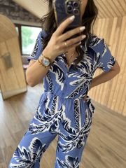 Gofre mavi geçişli tulum