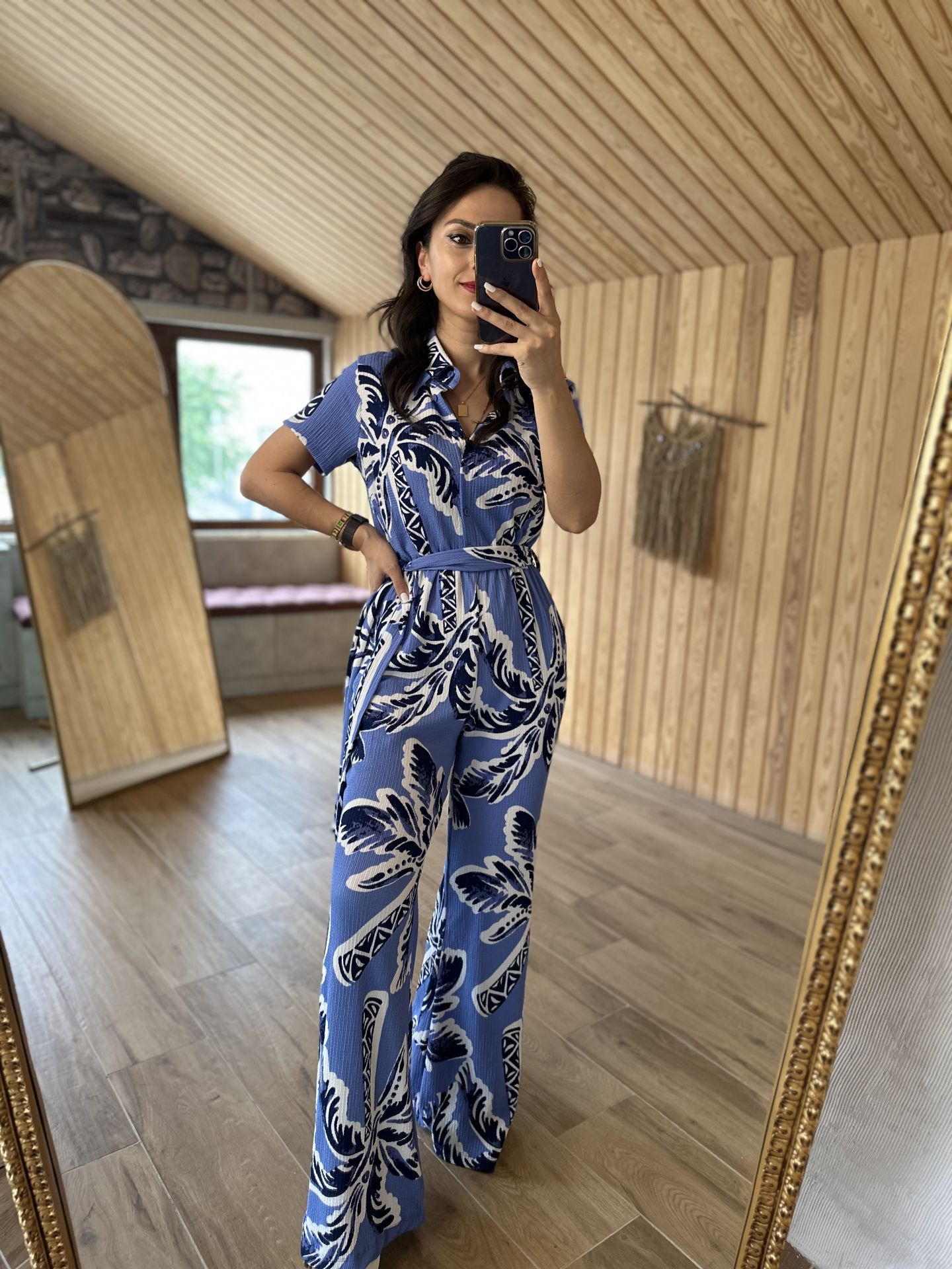 Gofre mavi geçişli tulum