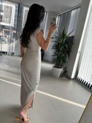 My 3735 Omuz Vatkalı Bel Drapeli Taş Elbise