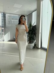 My 3735 Omuz Vatkalı Bel Drapeli Taş Elbise