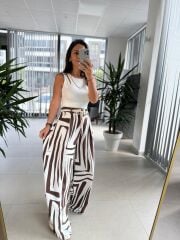 Bb 30180 Kahve Önden Bağcıklı Keten Pantolon
