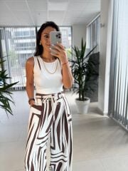 Bb 30180 Kahve Önden Bağcıklı Keten Pantolon