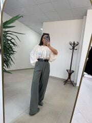 Fp 4959 Yaka Büzgülü Ekru Bluz