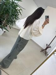 Fp 4959 Yaka Büzgülü Ekru Bluz