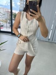 Pamuk Keten Şort Etekli Takım