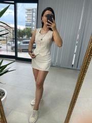Cotton Linen Shorts Skirt Set