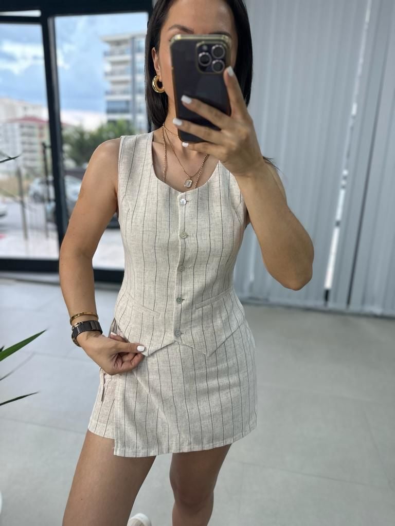 Cotton Linen Shorts Skirt Set
