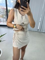 Cotton Linen Shorts Skirt Set