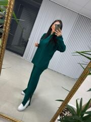 Fermuar Detaylı Yeşil Triko Takım