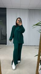 Fermuar Detaylı Yeşil Triko Takım