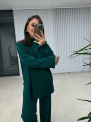 Fermuar Detaylı Yeşil Triko Takım