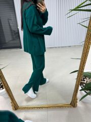 Fermuar Detaylı Yeşil Triko Takım