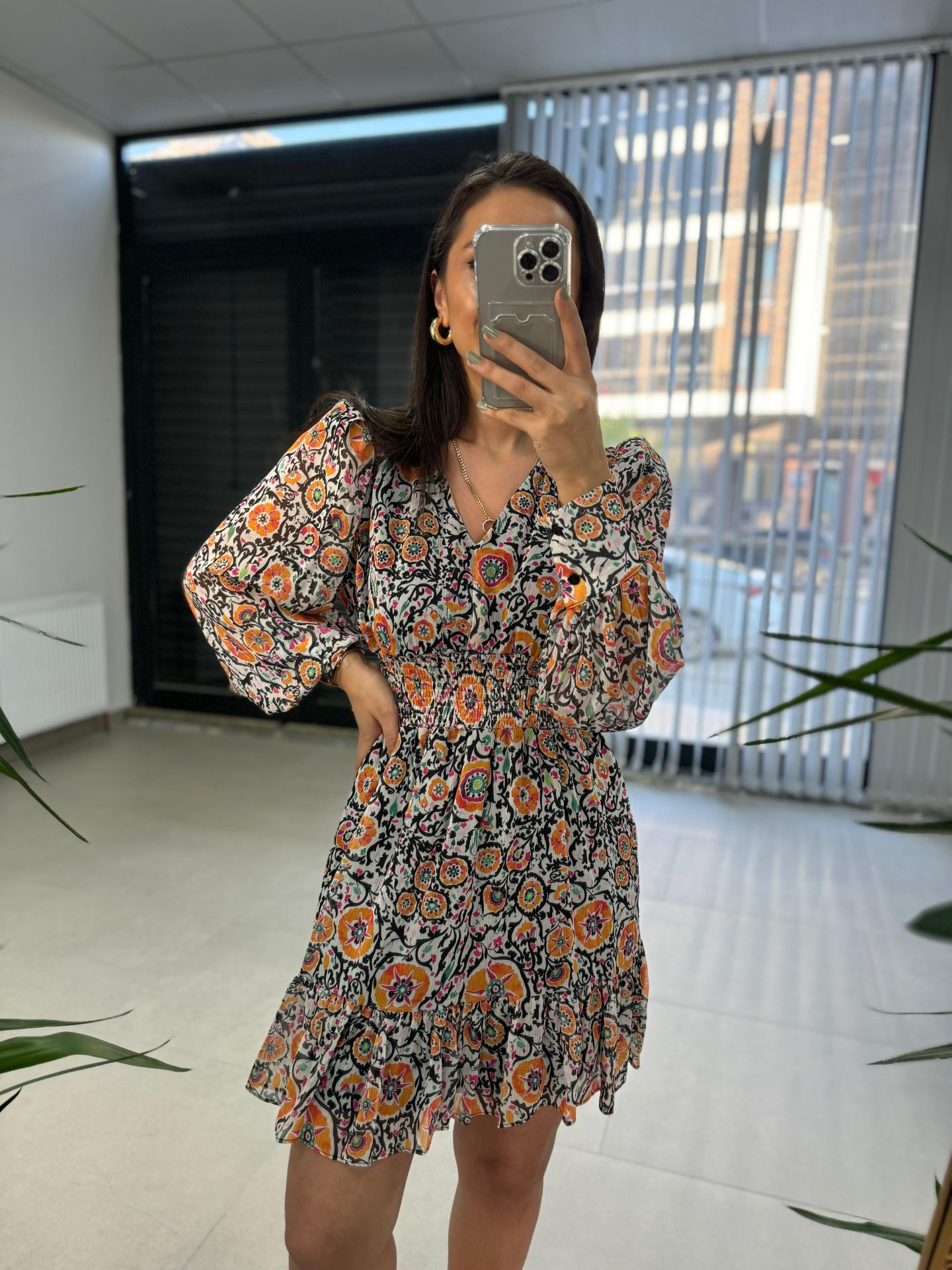 Ays 1387 Turuncu Yoryo Şifon Elbise