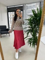 Ms Fuşya Saten Etek