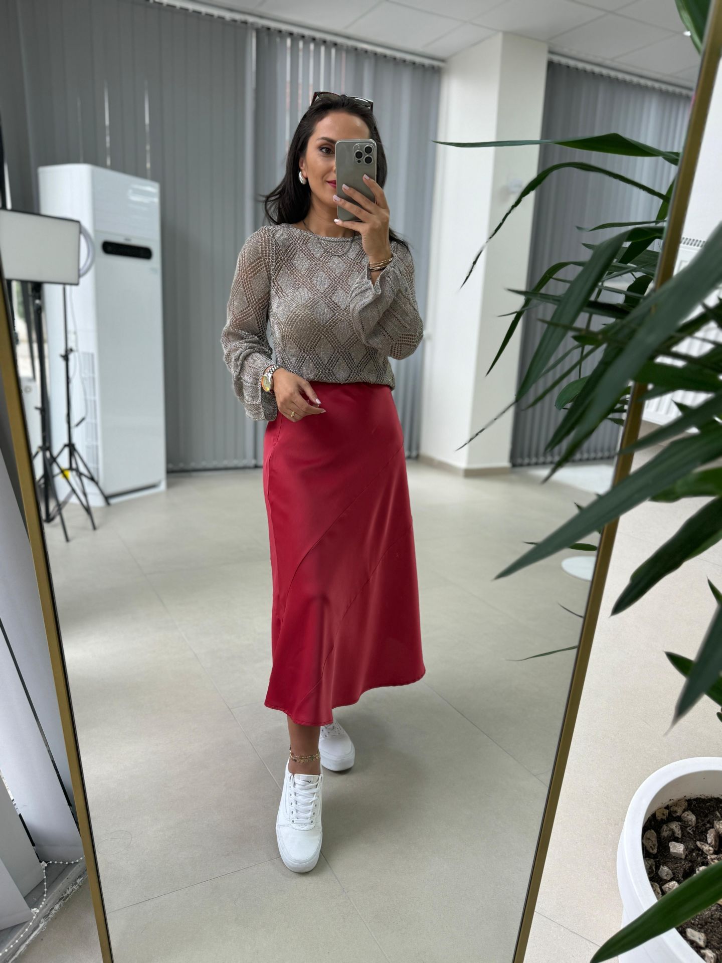 Ms Fuşya Saten Etek