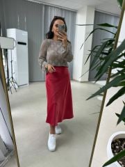 Ms Fuşya Saten Etek