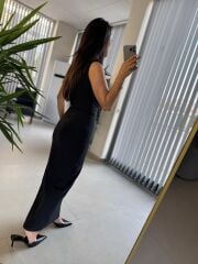 My 3714 Siyah Drapeli Kalem Elbise