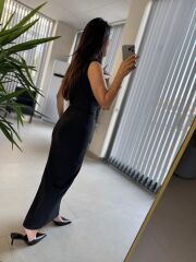 My 3714 Siyah Drapeli Kalem Elbise