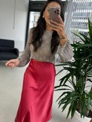 Ms Fuşya Saten Etek