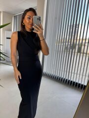 My 3714 Siyah Drapeli Kalem Elbise