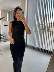 My 3714 Siyah Drapeli Kalem Elbise