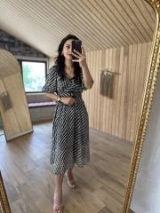 My Midi kruvaze astarlı şifon elbise