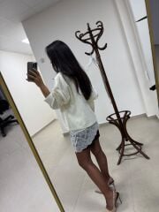 Po 2861 Ekru İp Askılı Saten Bluz&V Yaka Triko Kazak 2li Takım