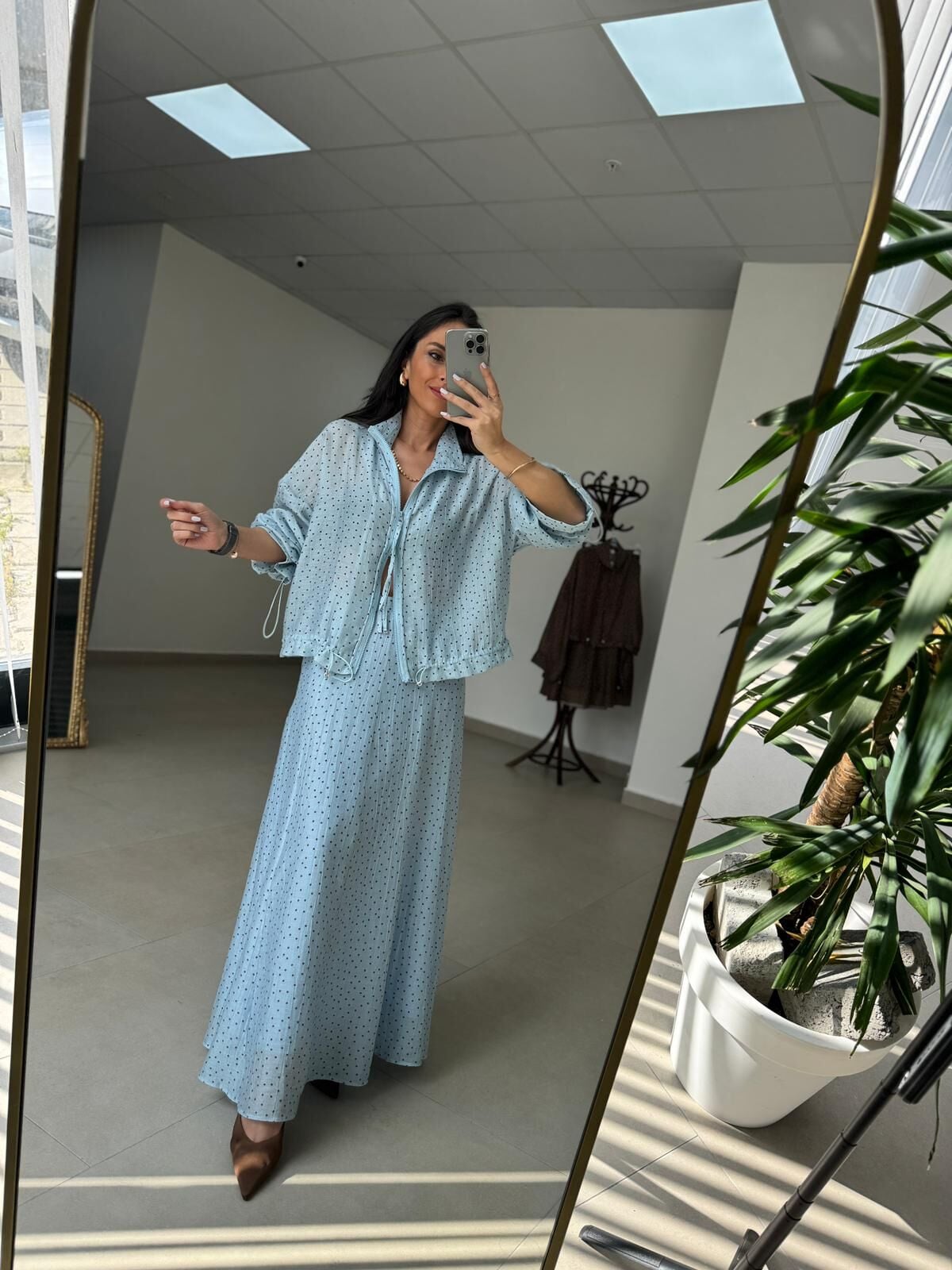 Nx 2896 Mavi Kahve Puantiyeli Etekli Takım