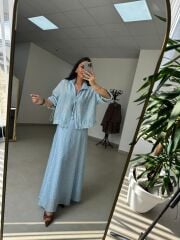 Nx 2896 Mavi Kahve Puantiyeli Etekli Takım