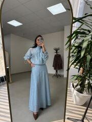 Nx 2896 Mavi Kahve Puantiyeli Etekli Takım