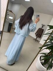 Nx 2896 Mavi Kahve Puantiyeli Etekli Takım