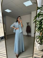 Nx 2896 Mavi Kahve Puantiyeli Etekli Takım