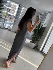 My 3735 Omuz Vatkalı Bel Drapeli Antrasit Elbise