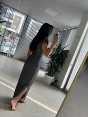 My 3735 Omuz Vatkalı Bel Drapeli Antrasit Elbise