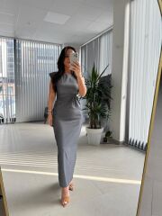 My 3735 Omuz Vatkalı Bel Drapeli Antrasit Elbise