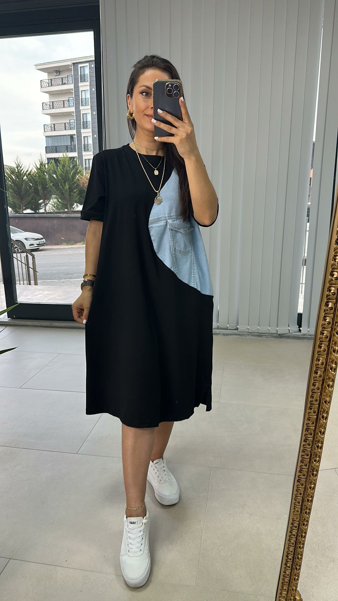 Denim Detaylı Tasarım Elbise