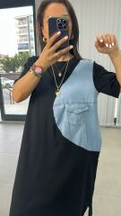 Denim Detaylı Tasarım Elbise
