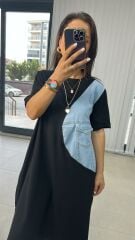 Denim Detaylı Tasarım Elbise
