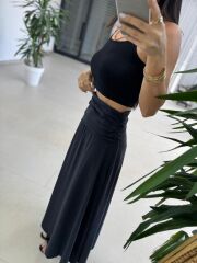 Fp 3407 Bel Drape Detaylı Tensel Siyah Etek