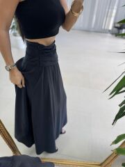 Fp 3407 Bel Drape Detaylı Tensel Siyah Etek