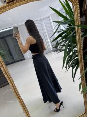 Fp 3407 Bel Drape Detaylı Tensel Siyah Etek