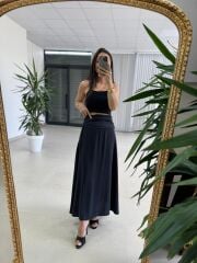 Fp 3407 Bel Drape Detaylı Tensel Siyah Etek