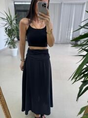 Fp 3407 Bel Drape Detaylı Tensel Siyah Etek