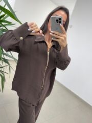 Ms 2126 Kahve Fermuar Detaylı Tensel Takım