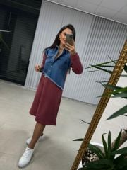 Dr 2452 Kot Montlu Bordo Sweat Elbise