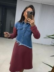 Dr 2452 Kot Montlu Bordo Sweat Elbise