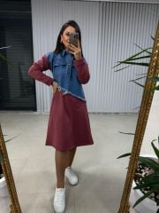 Dr 2452 Kot Montlu Bordo Sweat Elbise