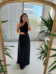 Mc 5956 One Shoulder Detailed Black Dress