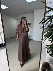 Nx 2896 Kahve Ekru Puantiyeli Etekli Takım