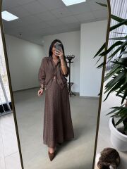 Nx 2896 Kahve Ekru Puantiyeli Etekli Takım